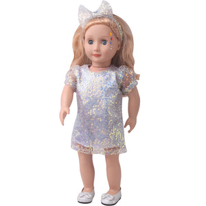 18 inch American Girl Sequined Mesh Princess Dress With Hair Band