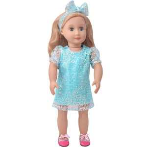 18 inch American Girl Sequined Mesh Princess Dress With Hair Band