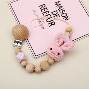 Cute Cartoon Rabbit Wooden Pacifier Chain