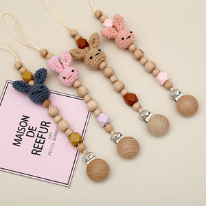 Cute Cartoon Rabbit Wooden Pacifier Chain
