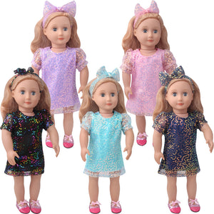 18 inch American Girl Sequined Mesh Princess Dress With Hair Band