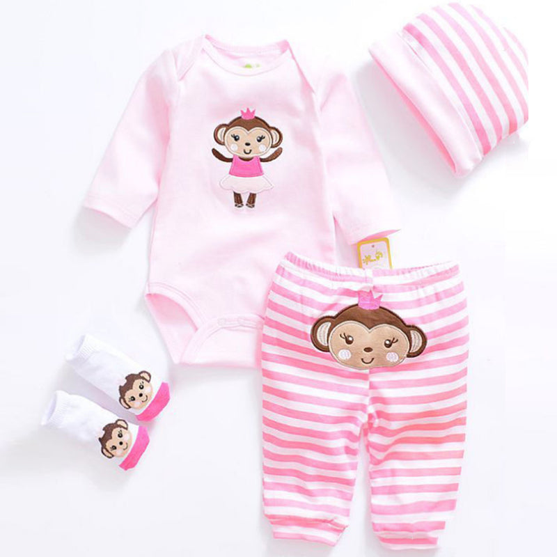 Pink Stripe Lovely Monkey Printed  Doll Clothes for 20-22 Inches Reborn Dolls
