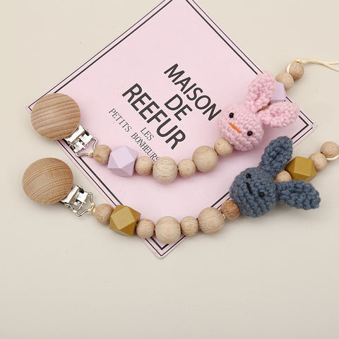 Cute Cartoon Rabbit Wooden Pacifier Chain