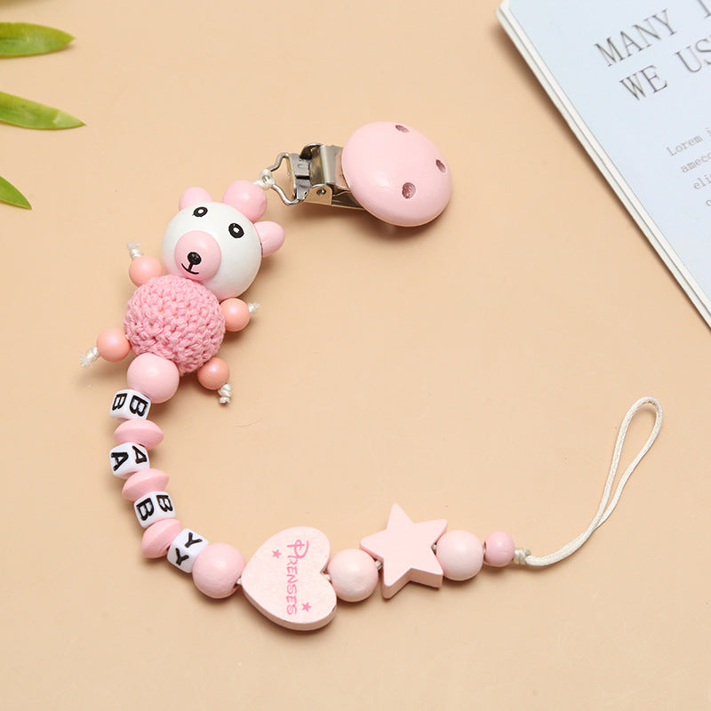 Cute Wooden Razor Bear Pacifier Chain