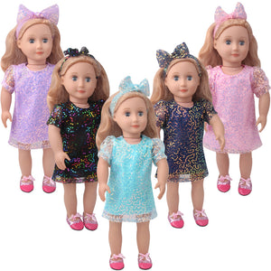 18 inch American Girl Sequined Mesh Princess Dress With Hair Band