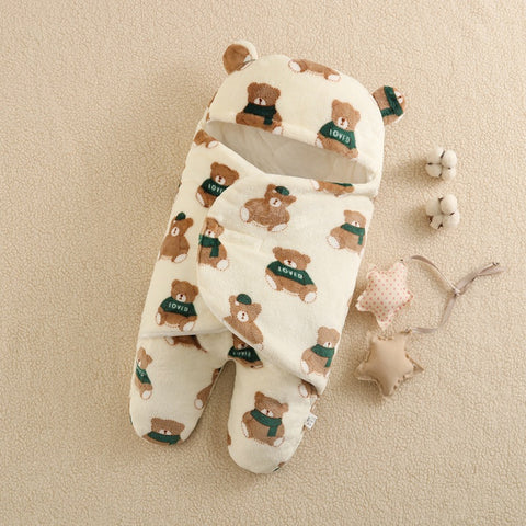 Flannel Split Legs Bear Printed Sleeping Bag For 16-24 Inches Reborn Dolls