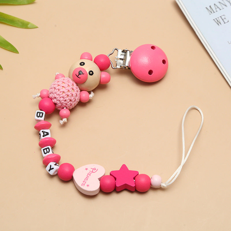 Cute Wooden Razor Bear Pacifier Chain