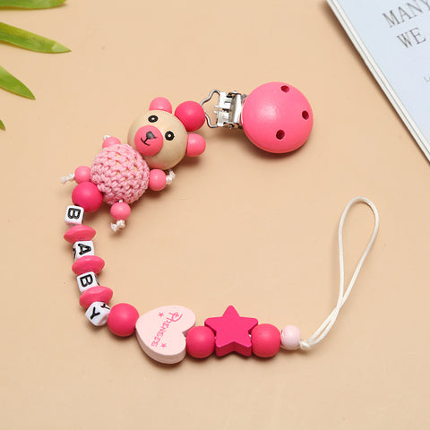 Cute Wooden Razor Bear Pacifier Chain